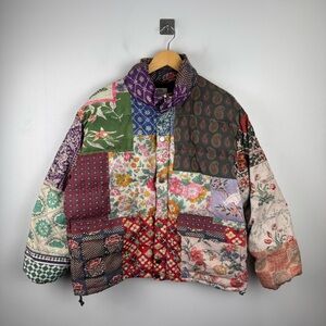 Found Women Patchwork Print Garden Puffer Jacket Size Medium
